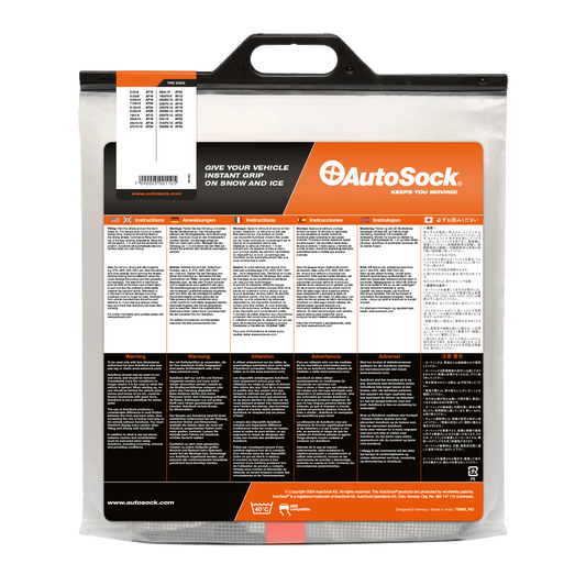 Back side of product packaging of AutoSock for forklifts AF 12 AF12
