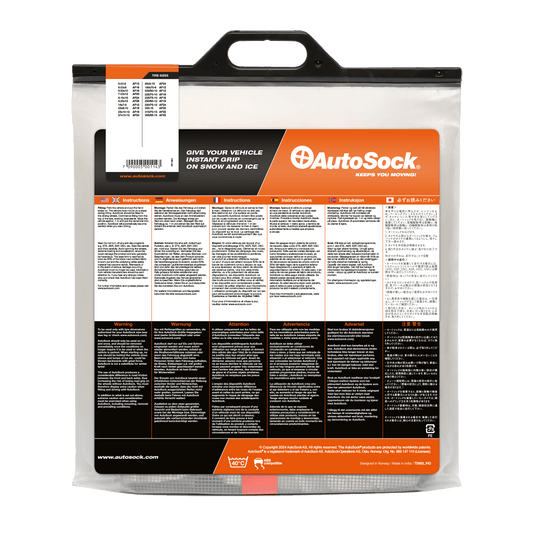 Back side of product packaging of AutoSock for forklifts AF 28 AF28