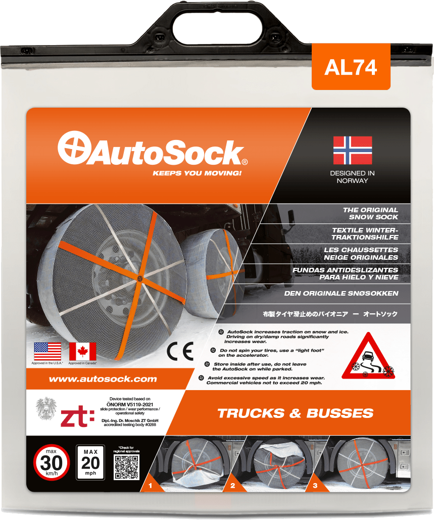 Product Packaging of AutoSock AL74 for trucks (front view)