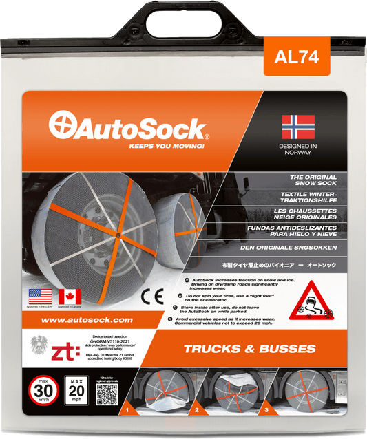 Product Packaging of AutoSock AL74 for trucks (front view)